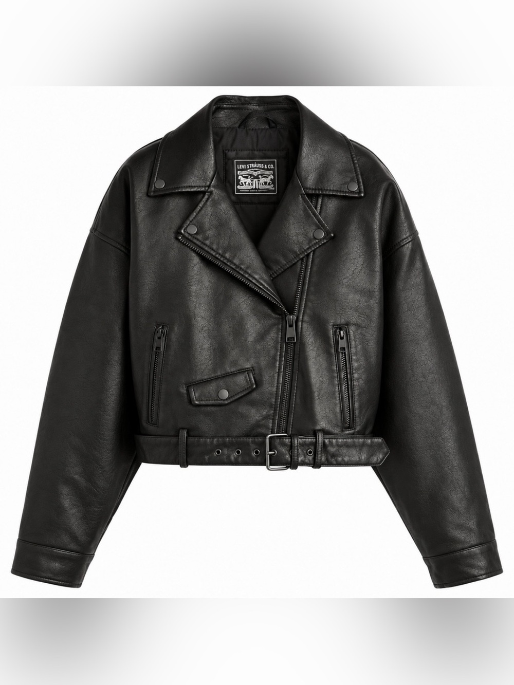 Levi's Black Faux Leather Moto Jacket with Belt Size L
